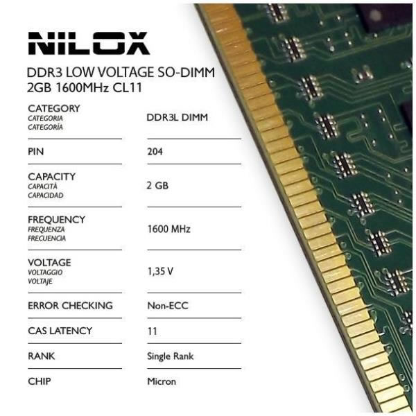 Nilox 2 Gb Ddr3l So Dimm 1600 Mhz Nxs2l1600m1c11